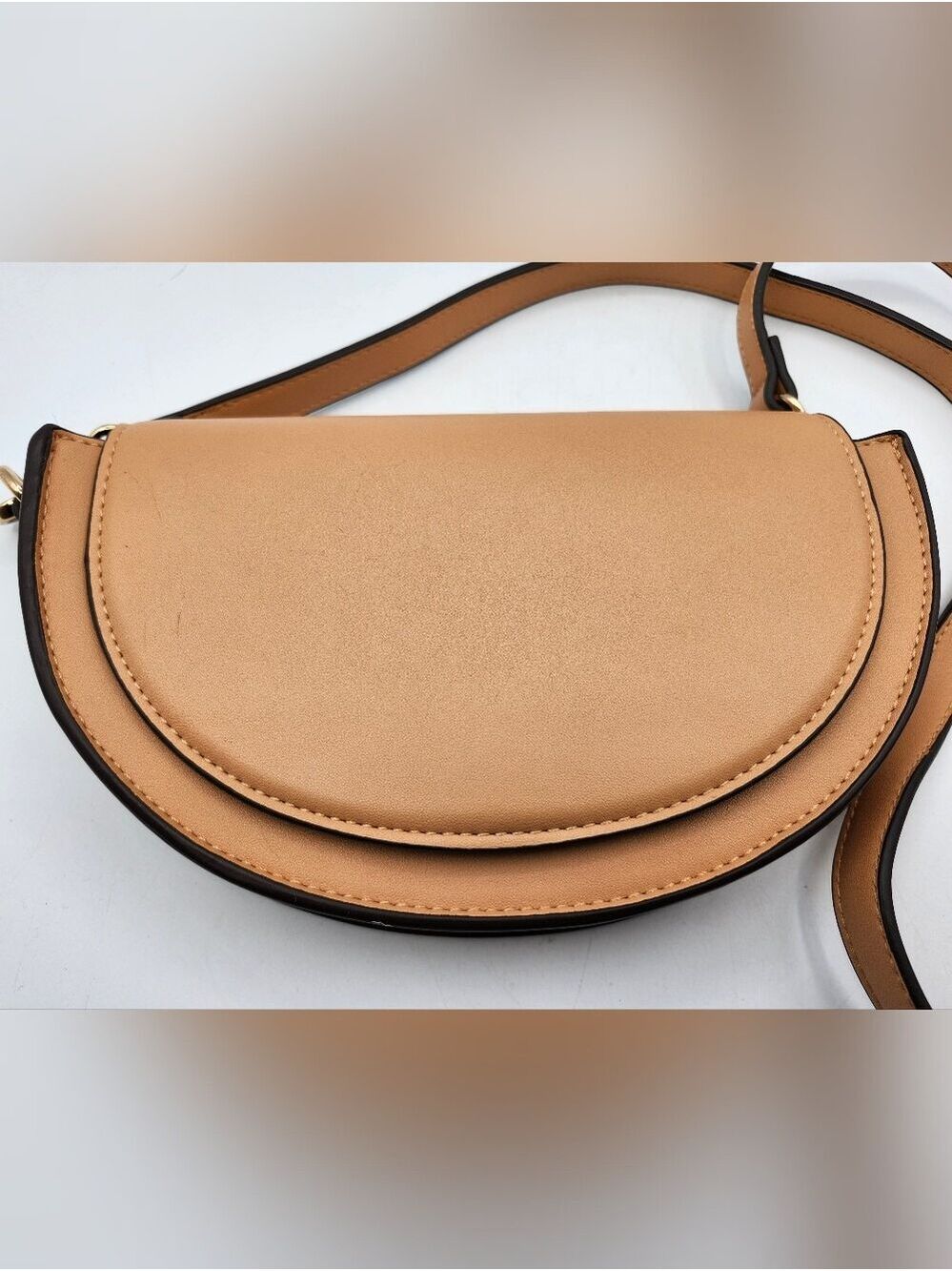 Melie Bianco Anthropologie Tan Crescent Saddle Crossbody NWOT